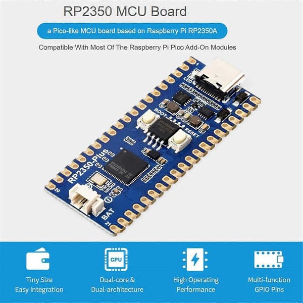 RP2350-Plus Utviklingsplattform RP2350 Plus Mikrokontroller MCU-kort Basert på for Lodding