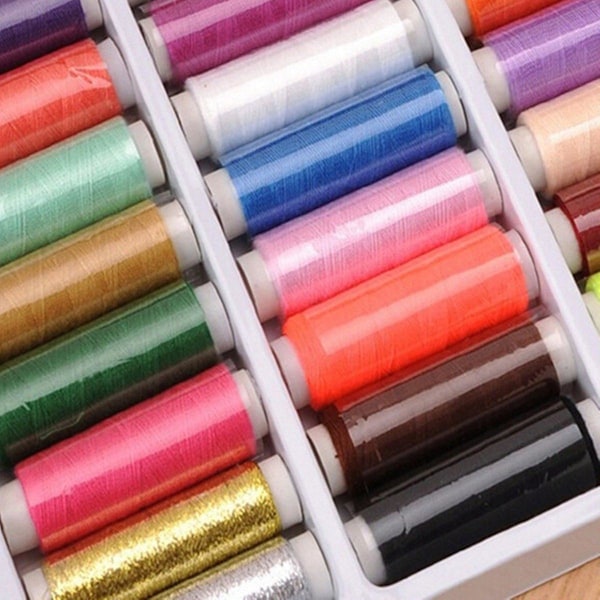 39 Ruller Assorterede Farvede Spoler Polyester Tråd Til Symaskine