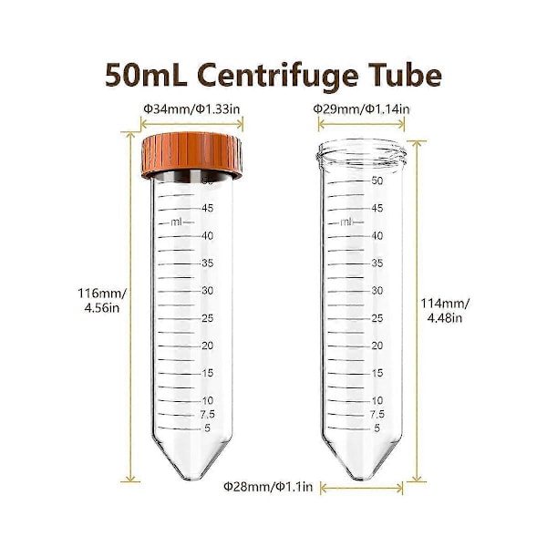 Koniska centrifugrör - 50 ml centrifugrör, 25 st sterila rör med läckagesäkra skruvlock, C