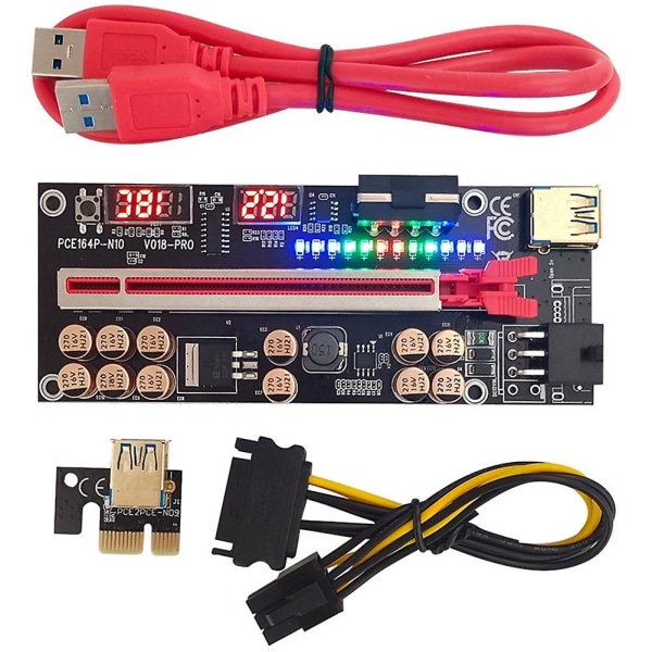 VER018 PRO PCI-E -nousukortti USB 3.0 -kaapeli 018 PLUS PCI Express 1X - 16X -jatkokortti PCIe -sovitin BTC -louhintaan, punainen