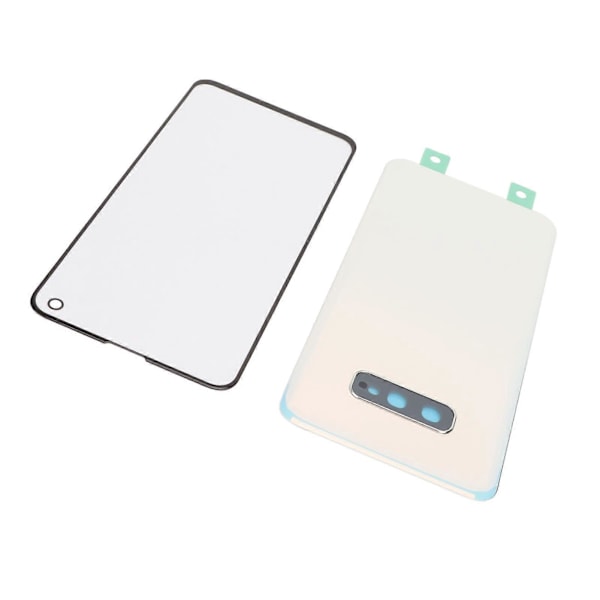 Front Ytre Glasskjerm og Bakglassdekselsett for Galaxy S10e Erstatning Telefonglasskjerm med Forhåndsinstallerte Teiper Reparasjonsverktøy Hvit YEMMA