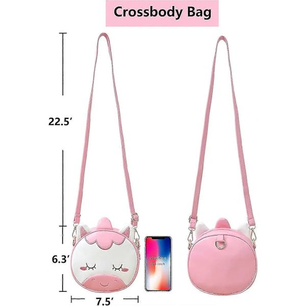 Liten Crossbody-veske for jenter, veske for småbarn, skinnryggsekk for jenter (enhjørning rosa)