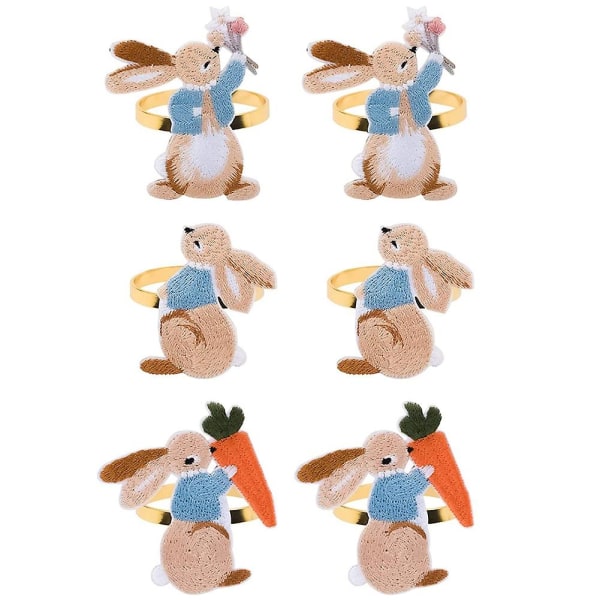 6 deler påske serviettringer Bunny serviettspenne brodert kanin metall serviettholdere til påske