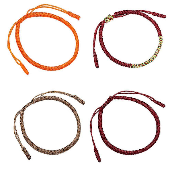 4 stk. Lykkebringende Mini Reb Buddhistisk Håndlavet Knude Armbånd, Tilbehør til Kvinder og Teenagepiger - Style 1
