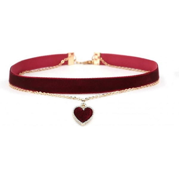 Rødt Choker Halskjede For Kvinner Tenåringsjenter Kjærlighet Hjerte Justerbar Choker Gotisk Krage Fløyel Chocker Anheng Halskjeder Banmo