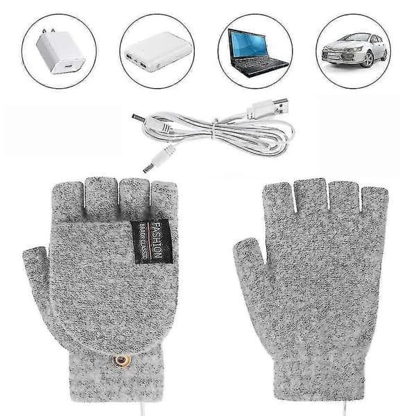 USB-laddande Elektriska Värmehandskar Termiska Halvfinger Vantar