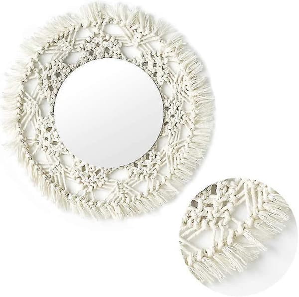 Set med 2 handgjorda väggspeglar med rund tofs för lägenhet, vardagsrum, sovrum, sovrum, modern heminredning