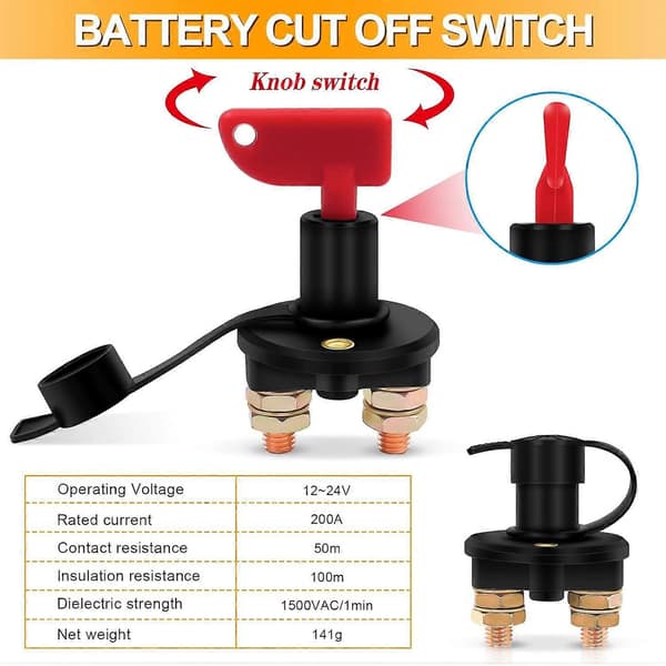 12v Batteriafbryder, Ren Kobber Batteriafbryder, 12v Batteriafbryder, Afbryder med Nato Bone Nøgle til Biler, C