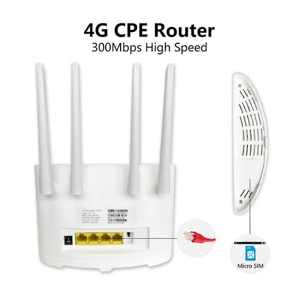 4G LTE Router Modem 150Mbps Trådlös Hotspot Extern Antenna Trådlös Router med SIM-kortplats för Hem Resor Arbete US/EU-kontakt