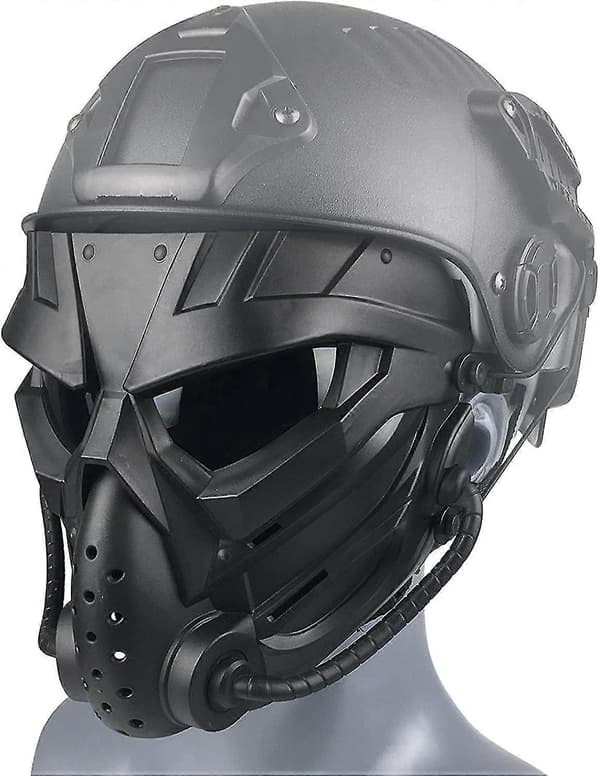 Mask Helmask Taktisk Med PC-lins Ögonskydd Svart, Klar Lins