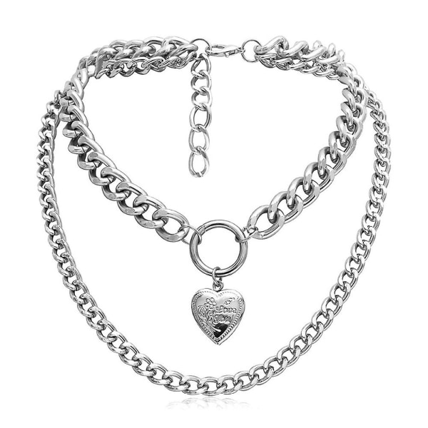 Punk Metal Hjärta Choker Halsband För Kvinnor Smycken Silver