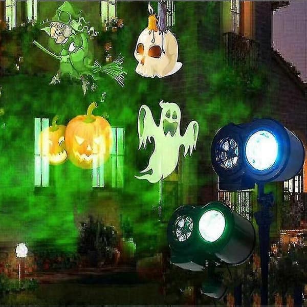 Jule- og Halloween-LED-projektorlys, 16 lysbilder LED-projektorlampe Dobbel projeksjonslys Vann