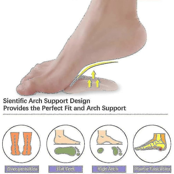 Gel Arch Support Pads Plantar Fasciitis Inläggssulor. 6 Par Självhäftande Höga Fotvalvsstöd