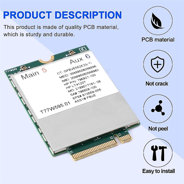 T77W595 4G LTE-kortmodul LT4120 796928-001 MDM9625 til HP Probook/EliteBook 820 840 850 G2 G3 4G