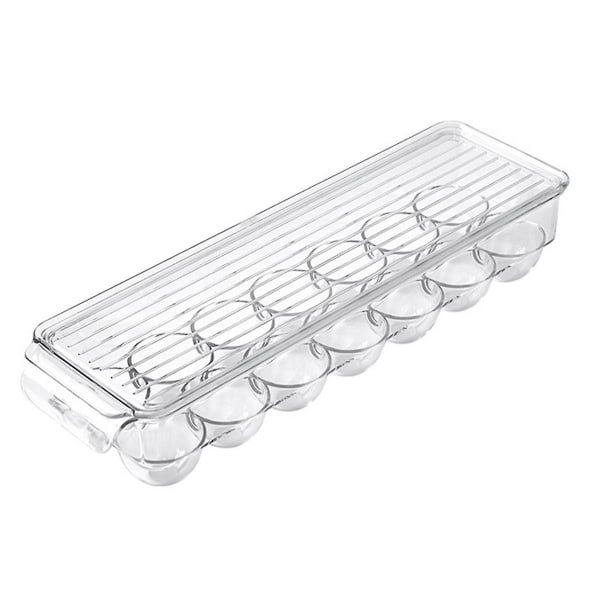 Clear Plastic Egg Holder - 14 Egg Tray Holder - Free Fridge Organizer With Lid, Refrigerator Storag