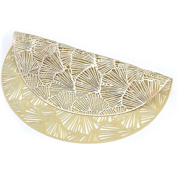 Guld Ginkgo Leaf Runde dækkeservietter til spisebord, sæt med 6 dekorationer