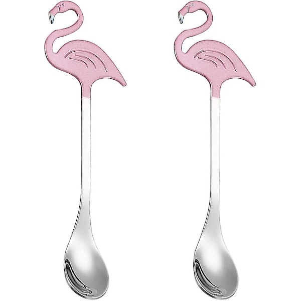 Flamingo Coffee Spoon Tea Spoon Dessert Spoon Stainless Steel Tableware Stirring Sugar Spoon (pink Silver) (2pcs)