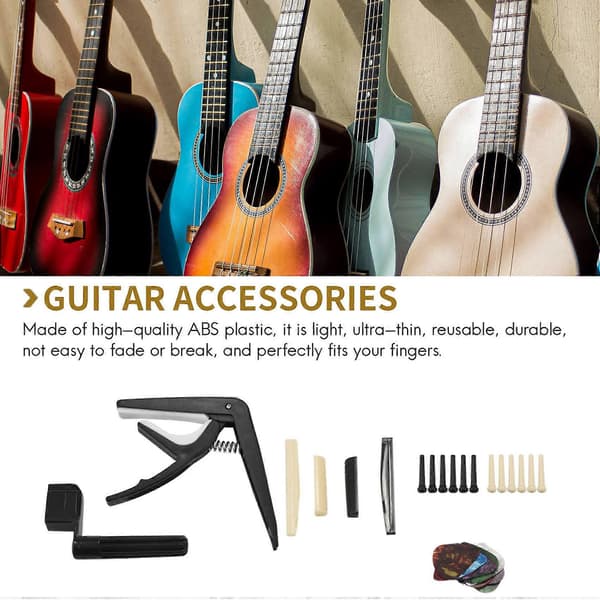 Guitar Tilbehørspakke Inkluderende Akustisk Guitarstrenge Capo Stemmer Picks String Winder Guitar Sadd