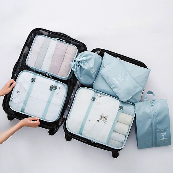 Reseväska för toalettartiklar Travel Manager 7-delad Toalettartiklar och Sminkväska Kläder och R-väska Väska Himmelblå Twill Sju-delad Suit