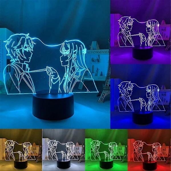 SBSG Sakurajima Mai ja Azusagawa Sakuta Anime 3D LED yövalo makuuhuoneen koristeeksi, USB+paristokäyttöinen Manga-lamppu Bunny Girl Senpai Valent