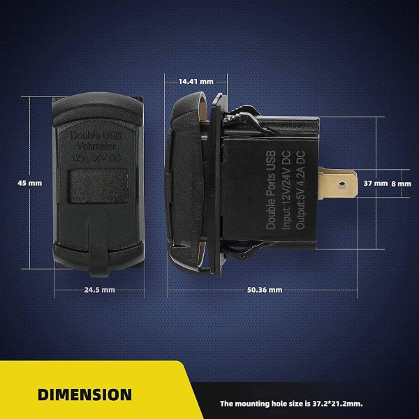 Dobbelt USB Rocker Switch LED Digital Voltmeter til hurtig opladning af elektroniske enheder, universel til alle