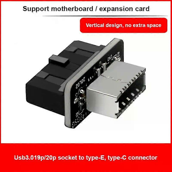 20-pin till 19-pin Konverter USB 3.0 Intern Header till USB 3.1/3.2 Typ C Front Typ E Adapter för PC Moderkortsanslutning Riser