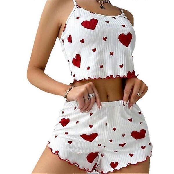 Hjerteformet trykt søt camisole shorts pyjamas for kvinner
