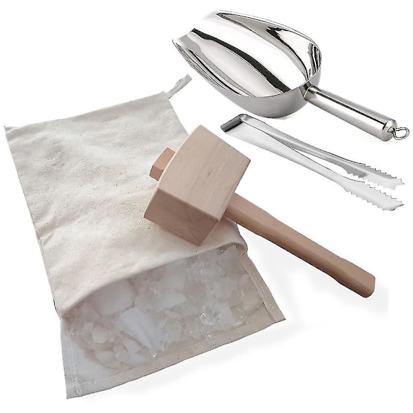 Pakke med professionelle poser og 1 stk. ishammer sæt - 38,9 x 21,8 cm genanvendelige knust isposer i lærred med træhammer til hjemmefest bar køkken Dr