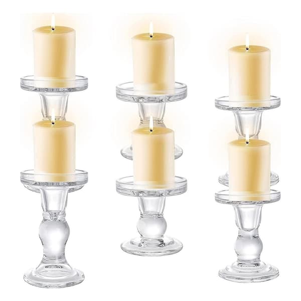 Glasslysestaker, Klare Søyleformede Lysestaker Krystall Lysestake Stativ for Spisebord 3