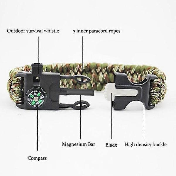 2 kpl 5-in-1 Paracord Selviytymisranneke tuluksella, kompassilla ja monivärillä