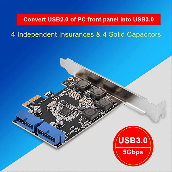 PCIE PCIExpress till Intern 2 Port 19Pin Header USB 3.0 Expansionskort med Låg Profil YEMMA