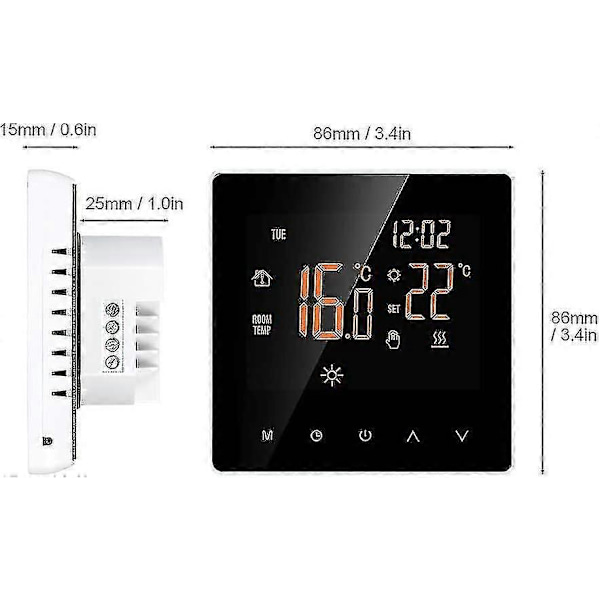 Smart Termostat Digital Rumstermostat Programmerbar LCD-Display Pekskärm Appkontroll Elektrisk Väggtermostat Med Intern Sensor/golvsensor-