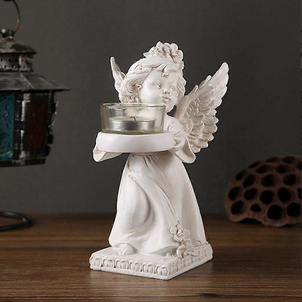 Retro Ängel Ljusstake Ornament, Harts Hem Bordsskiva Inredning, Romantisk Middag i Levande Ljus Atmosfär Dekoration A