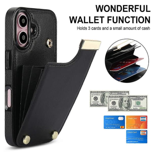 Til iPhone 16 etui TPU+PU læder hardware dekorativt telefoncover med kortholder -