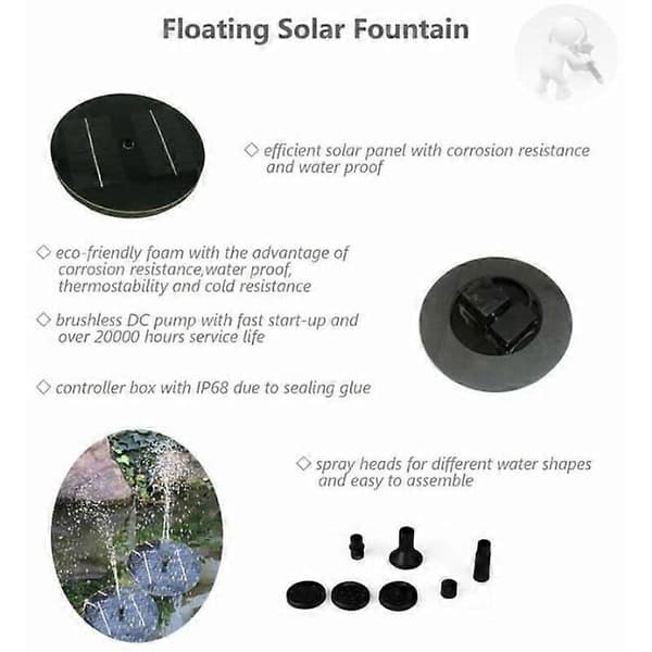 Solcellsdriven fontän, solcellsvattenpump utan batteri eller el för damm/pool/trädgårdsdekoration