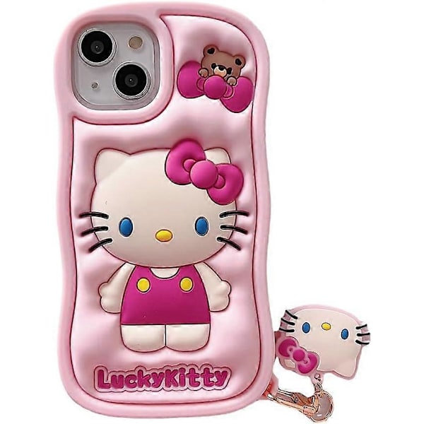 Tegneserie Silikone Cover til iPhone 14, Sødt Sjovt Kawaii Kitty Kat Dyrekarakter Telefon Cover 3D Cover Telefon Cover til Børn Piger og Kvinder (Kitty-Case-