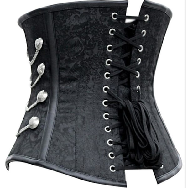 Høyt salg Korsett Kjole Steampunk Edel Svart Korsett Satin Underbust Korsett Topp Med Thong Med Kjeder Sexy Midje Korsett