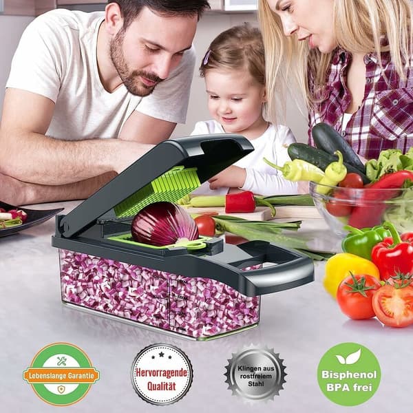 OEM – Multifunksjonell grønnsakskutter – 8 justerbare blader i rustfritt stål – Matkvalitets ABS-materiale – For kutting, strimling og rivning