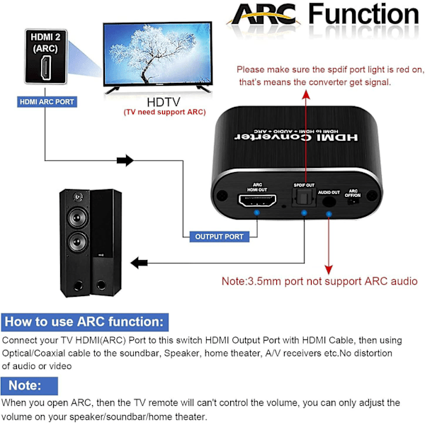 4k@60hz Hdmi-ljuduttag med 1,2 m Hdmi-kabel Avedio Links, optisk Toslink Spdif + 3,5 mm Aux stereoljudutgång, Hdmi-ljudkonverteradapterdelare