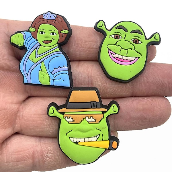 10 stk/sett Shrek Cartoon Sko Charms, Croc Clog Sko Dekorasjon Kit