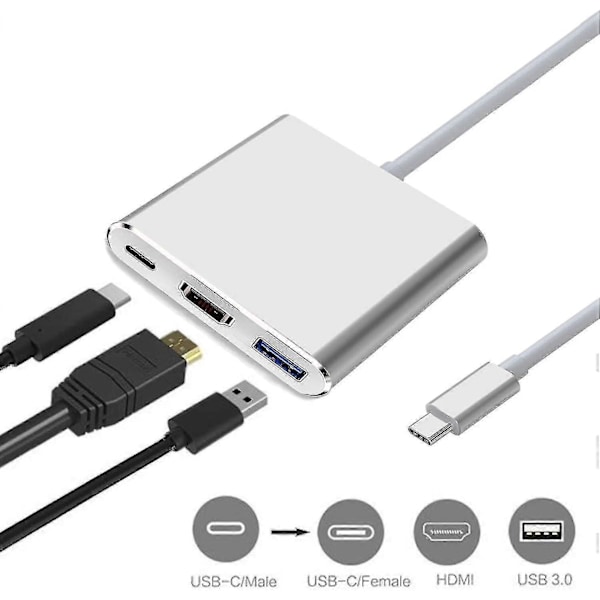 USB-C - HDMI -sovitin (tukee 4K/30Hz) Type-C 3 in 1 -muunninkaapeli