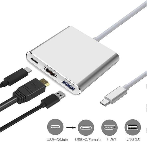 USB-C til HDMI Adapter (understøtter 4K/30Hz) Type-C 3 i 1 Konverterkabel