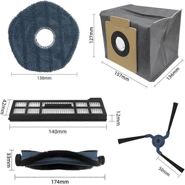 Tilbehørssett for X10 Pro Omni robotstøvsuger - Hovedbørste, filtre, sidebørster, moppkluter