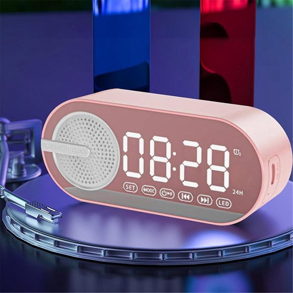 Bærbar Bluetooth-højttaler med digitalt ur med farverigt natlys Dobbeltvækkeurspejl S