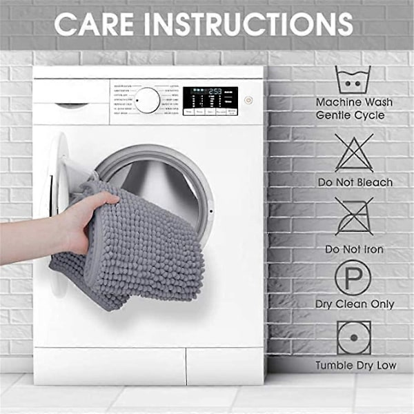Maskinvaskbar, myk og absorberende baderomsmatte i chenille-mikrofiber med antiskli