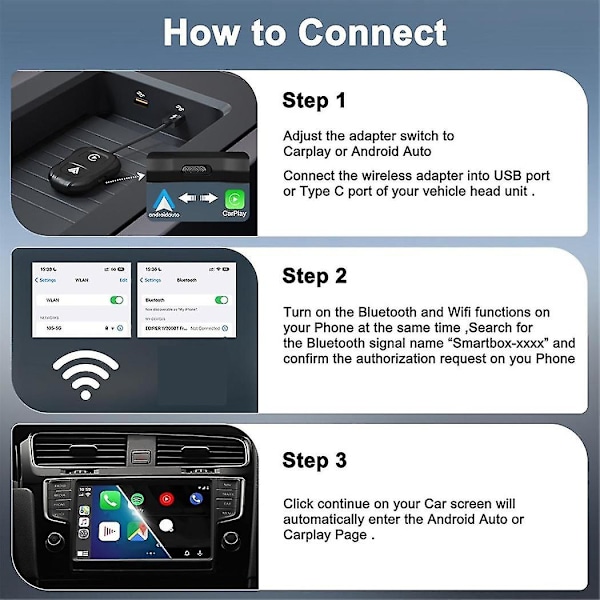 2-i-1 Trådløs Carplay & Android Auto Trådløs Adapter, trådløs Carplay Dongle til Kablet Carplay & Android (sort)