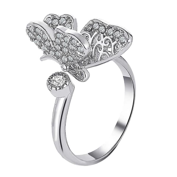 Dam Mode Ring Diamant Kärlek Fjäril Ring Öppen Kreativ Ring
