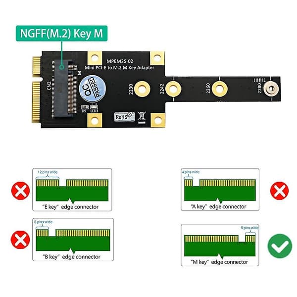 Mini PCI-E til M.2 M Key Adapter Mini PCIExpress til NVME SSD Konverter Riser Board Udvidelseskort til 2230 2242 2260 2280