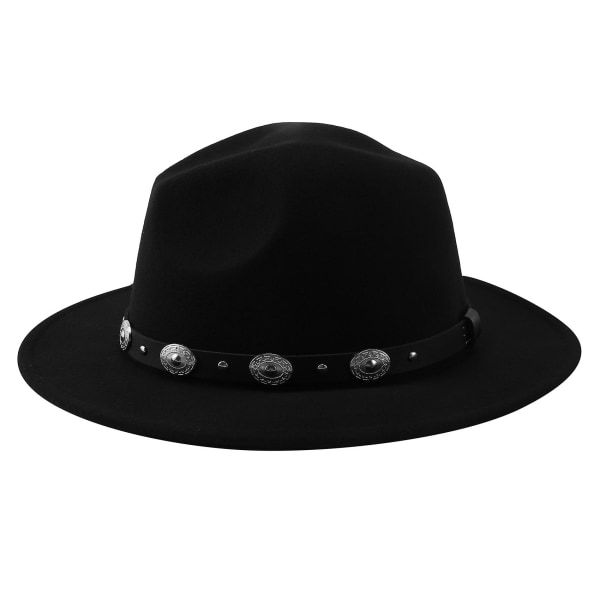 Mote herre- og kvinners vestlig hatt med bred rand i filt (svart)