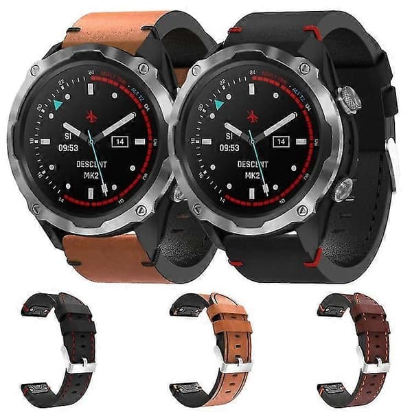 Til Garmin Descent Mk 2 26mm Læder Sutur Stålspænde Urrem HBML